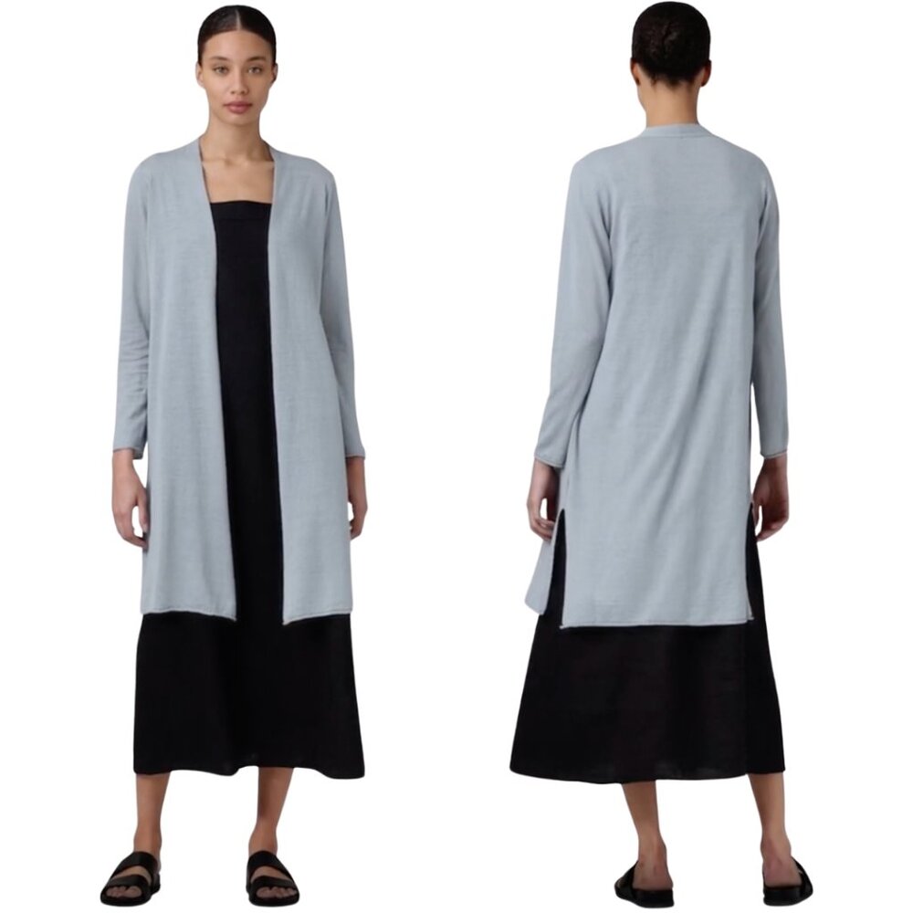 Eileen Fisher Light Blue Open-Front Long Cardigan